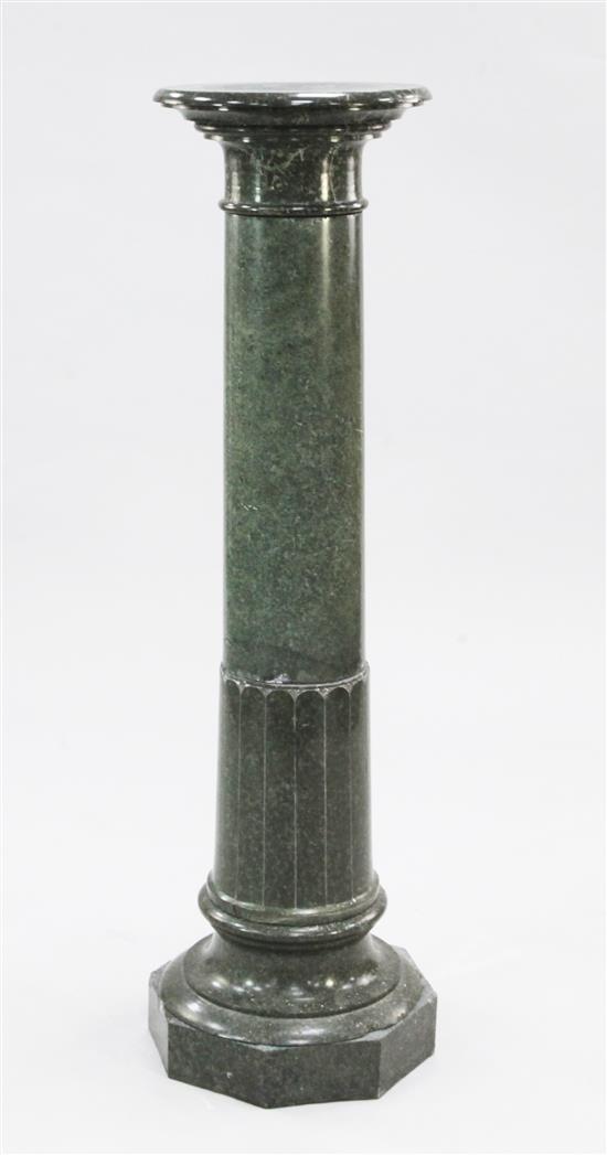 A 19th century green serpentine marble column, H.3ft 7.5in.